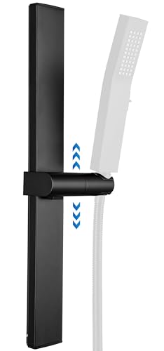 G-Promise No Drilling Metal Shower Slide Bar with Height and Angle Adjustable Handheld Shower Head Holder |Strong Adhesive Disc Mount or Wall-Mounted (Matte Black)