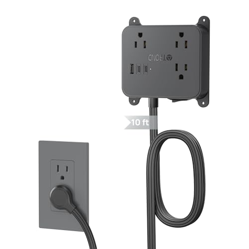 Image of TROND Flat Plug Power Strip, 10FT Long Extension Cord with 3 AC Outlets