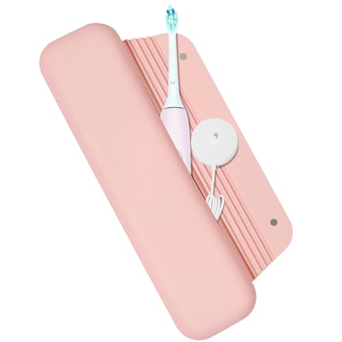 NECANCE Electric Toothbrush Travel Cover - Waterproof Silicone Fits Oral-B Philips Sonicare suri burst Aquasonic | Portable Storage Organizer Bag -Pink