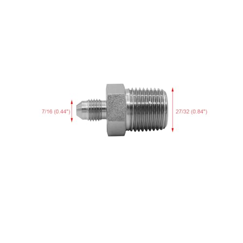 Image of (2-PACK) 2404-04-08 Hydraulic Hose Adapter Fitting 1 /4 inch Male JIC 37 Flare (7 /16 inch-20UNF) x 1 /2 inch Male (1 /2 inch-14NPTF) SAE Straight Pipe Joints Tube Connector Carbon Steel