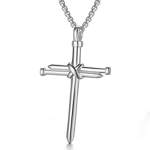 Men's Stainless Steel Nail Cross Pendant Necklace Male Jewelry