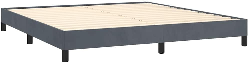 King Size Bed Frame Dark Gray Velvet Upholstery 100% Polyester Engineered Wood Platform Foundation Sturdy Durable Nonslip Easy Assembly Modern Minimalist Bedroom Furniture Mattress Support