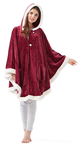 SCM Abrigo de ángel con Ribete bereber - Capa de Terciopelo súper Suave y acogedora - Capa de Capa de mantón de Invierno de Piel sintética Abrigo - Manta de Poncho con Bolsillos de Mangas