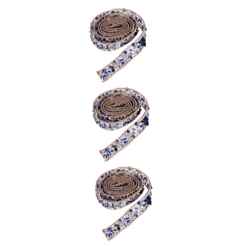 Ruban perlé en strass bleu de 3 pièces pour décoration de gâteau et robe de mariée