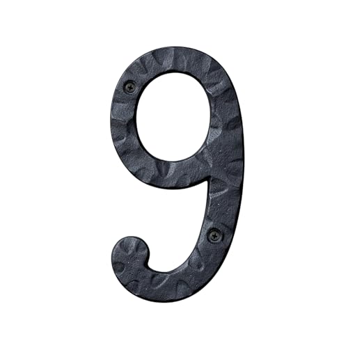 Image of NACH House Numbers for Outside, 5.5 inch Black Address Numbers for House - Number 9 - Rustic Numbers for Outside with Mounting Hardware