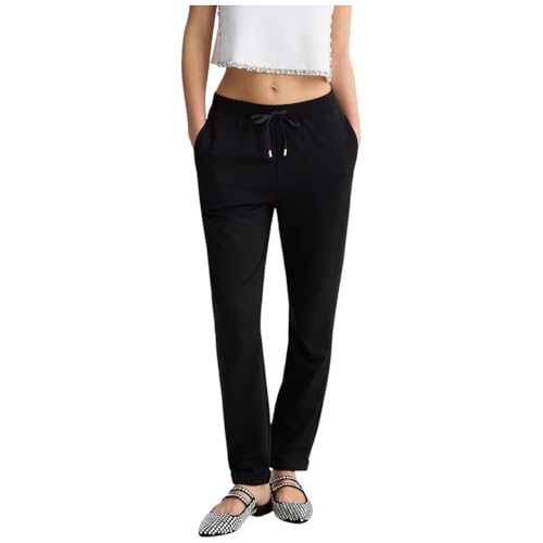 Liu Jo Pantaloni Donna Jogging in Jersey TA5303 (IT, Testo, L, Regular, Regular, Nero)