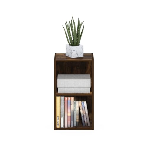 Image of Furinno PASIR Book Shelf, 2-Tier Modern Bookshelf, Open Shelves Bookcase 9 x 12 x 21, Easy Assembly, for Living Room, Bedroom, Home Office, Amber Pine