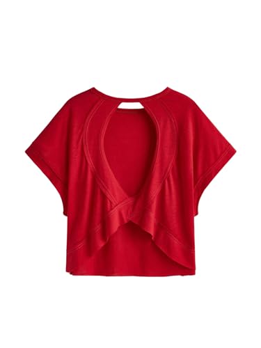 Image of SOLY HUX Women Open Back Tops Workout Backless Tee Casual Athletic Shirts Short Sleeve Oversized Gym T Shirt