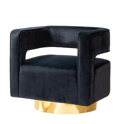 HULALA Home Sillón Auxiliar Giratoria de Terciopelo, Sillones para el Salón Moderno con Respaldo Abierto Curvado en Base Giratoria de Metal Dorado Silla Tocador en para para Salón, Dormitorio, Negro