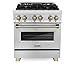 ZLINE Autograph Edition 30 in. 4.0 cu. ft. Legacy Dual Fuel Range with 4 Burner Gas Cooktop and Electric Convection Oven in Stainless Steel and Champagne Bronze Accents (RAZ-30-CB)