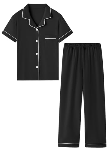 QZH.DUAO Girl & Women's 100% Cotton Short Sleeves and Long Pants Pajama Set,2-Piece, 5 Years - Large