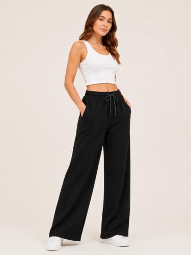 Image of Women's Cotton Wide Leg Track Pants | High Waist Palazzo Trousers with Elastic Drawstring