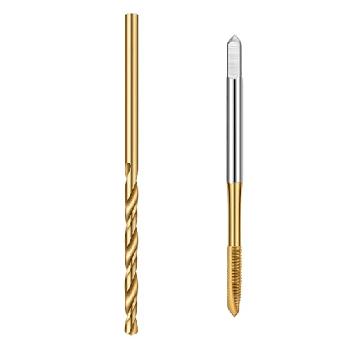 2Pcs Drill And Tap Set Metric Tap & Drill Bit Set M3 Tap And Drill M3 x 0.5 Spiral Point Taps Titanium Coated Thread Taps Twist Drill Bits for Metal Screw Tapping Threading Tools for Metalworking
