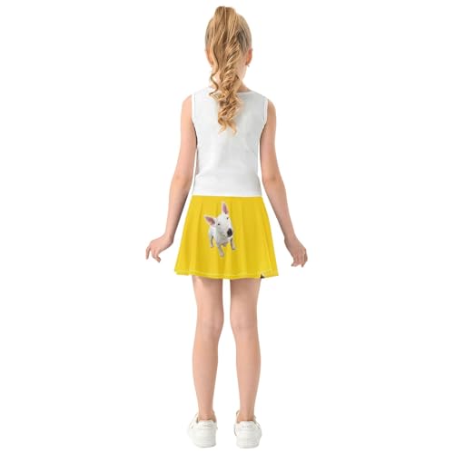 Joisal Toddlers Tennis Skirts Bull Terrier Dogs Yellow Athletic Shorts Girls Skorts 2 in 1 Flowy Skirt 4t4