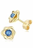 14K Gold Plated 925 Sterling Silver Post Rose Flower Stud Earrings for Women Birthstone Cubic Zirconia Studs Earrings Hypoallergenic & Nickel Free Jewelry Yellow Gold Plated Blue
