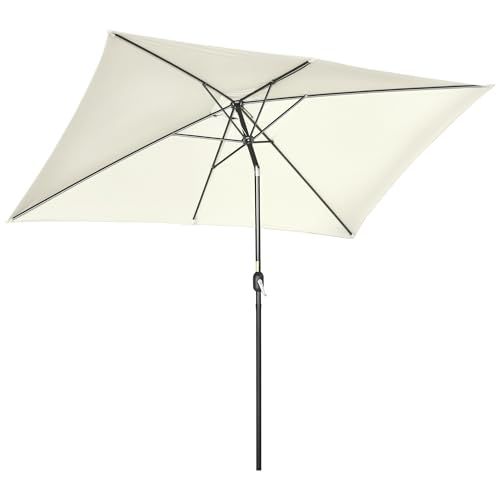 Outsunny Parasol de jardin Parasol droit inclinable rectangulaire aluminium polyester haute densité 3 x 2 m crème