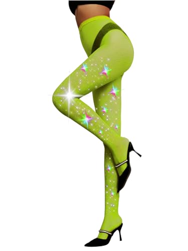 Image of VINICUNCA Ultra Sparkly Rhinestone Fishnet Stockings, Sexy High Waist Glitter Crystal Fishnet Tights for Women