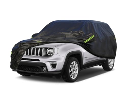 Image of KouKou Waterproof SUV Car Cover Suitable for Jeep Renegade from 2014 to 2025, 7 Layers Windproof All Weather Waterproof Outdoor Cover Sun Rain UV Dust Snow Protection. Black