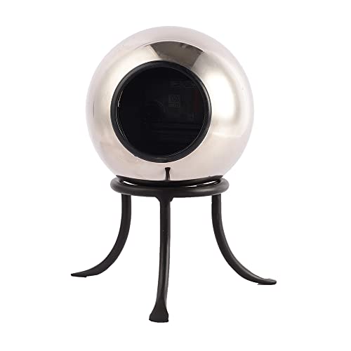 Image of Decor de Maison Handcrafted Seated Sphere Analog Table Clock for Living Room, Bedroom, Study Table | Classic Non-Ticking Tabletop Battery Operated Desk Clock in Silver & Black (18x18x23cm)