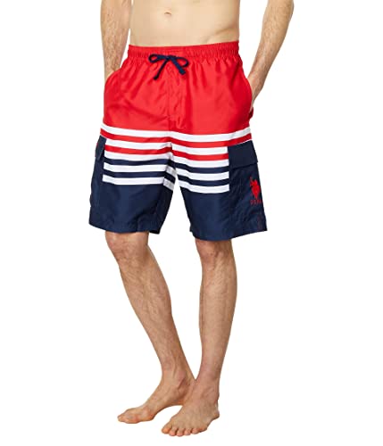 U.S. POLO ASSN. Stripe Color-Block Cargo Swim Shorts Engine Red SM