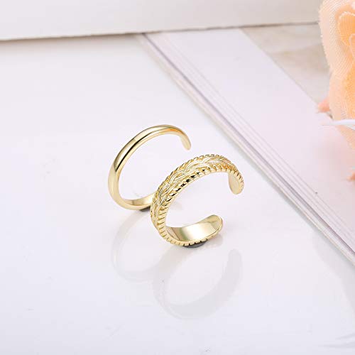 Funrun Jewelry 2 Pcs Sterling Silver Toe Ring For Women Girls Retro Vintage Design Adjustable Ring Set (B:18K Gold Plated) #TOP4