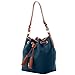 Dooney & Bourke Bucket Bags for Women, Pebble Grain Tasha Large Leather Shoulder Bag with Drawstring Cinch Closure - Blue