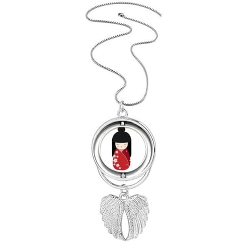 Collier rotatif ailes d'ange style Japon Art Déco et pendentif de mode kimono rouge