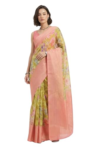 Choli de sari jacquard jaune Janasya avec imprimé floral chic