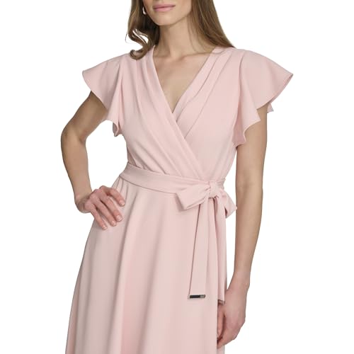 Image of DKNY Women's Flutter Sleeve Tie Fit & Flare Midi Dress