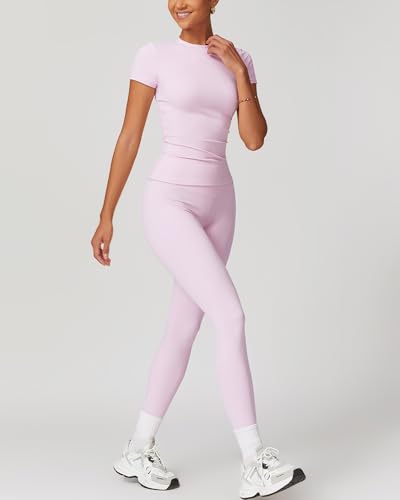 2 Piece Seamless Workout Sets Short Sleeve Yoga Tee Yoga Pants Sets Pad for Gym Running Workout Yoga Sets3