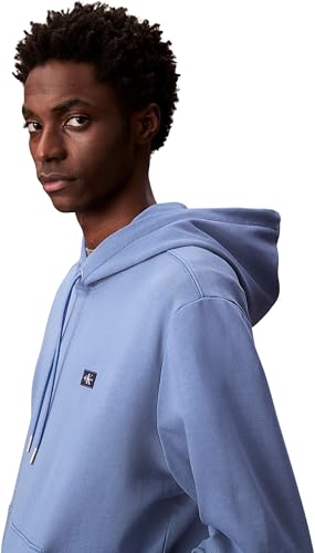 Calvin Klein Herren Hoodie Terry Badge mit Kapuze, Blau (Dull Nile Blue), L – Ansicht 3