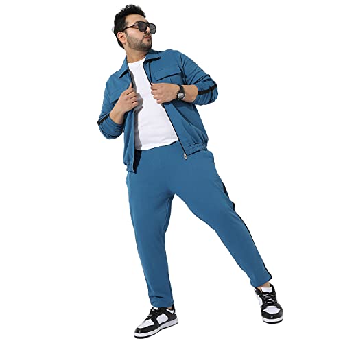 Image of Instafab Plus Men's Solid Blue Co-Ords Set For Casual Wear Regular Fit Cotton Blend Fabric Stretchable Clothing Set Crafted With Comfort Fit & High Performance For Everyday Wear