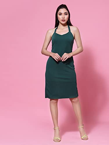 Image of OOMPH! Women Mini /Short Bodycon Dress in Lycra Blend Fabric with Halter Neck and No Sleeves