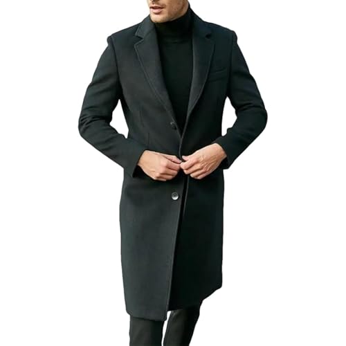 Maiyifu-GJ Men's Single Breasted Wool Blend Pea Coat Winter Thick Slim Fit Trench Coats Long Warm Classic Business Coat