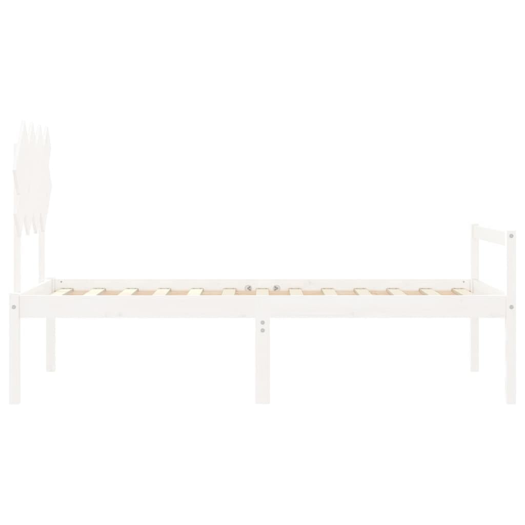 Seniorenbett Weiß 90x190 cm - Massivholz Kiefer Einzelbett mit Kopfteil, Komforthöhe 45 cm Seniorengerechtes Bettgestell Holz für Senioren & Erwachsene, Stabil Holzbetten Holzrahmen