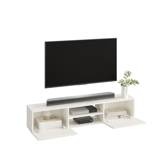 Image of FURNEASER Sasia Modern Wall Mounted TV Unit for 32 /42 /55 Inch TV | Floating Entertainment Unit with Storage | Engineered Wood TV Cabinet for Living Room | TV Stand with Doors (White)