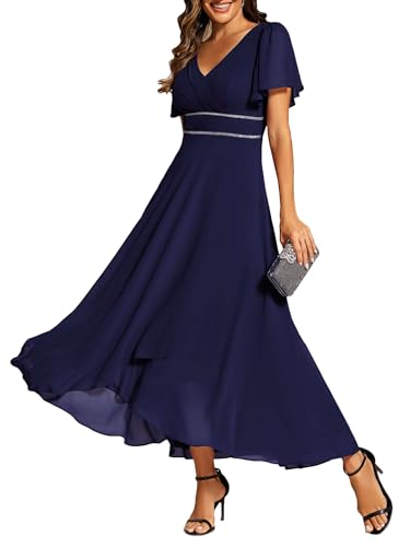 Image of Ever-Pretty Summer A-Line V-Neck Formal Dress for Women Empire Waist Chiffon Mother of the Bride Wedding Guest Dresses 41981