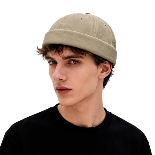 Image of Classic Vintage Style Solid Color Sailor brimless Skull hat Casual Washed Cotton Rolled Cuff Harbour Hat