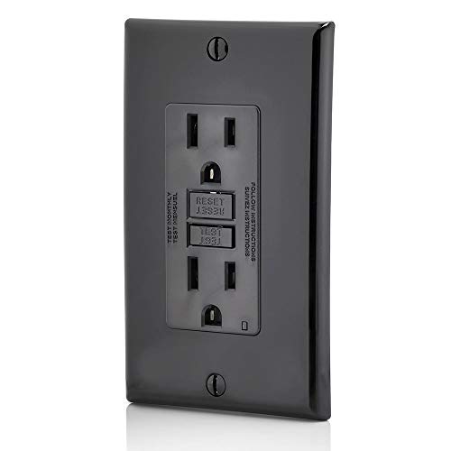 Image of Leviton GFCI Outlet, 15 Amp, Self Test, Non Tamper-Resistant with LED Indicator Light, Protection from Electric Shock and Electrocution, GFNT1-E, Black