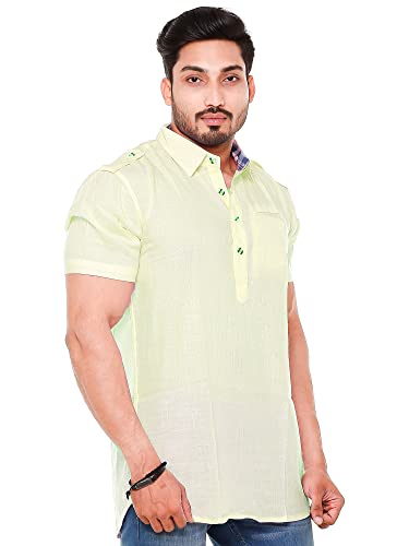 Image of Mens Cotton Linen Half Sleeve Plus Size Short Kurta