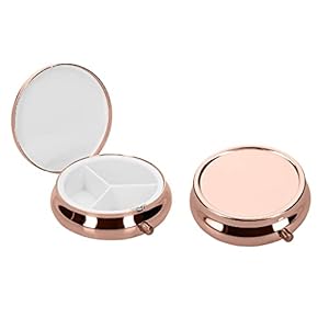 kwmobile 2x pillendoos 3 vakjes – 5,2 x 1,7 cm – Pillendoosje klein van roestvrij staal – In roségoud