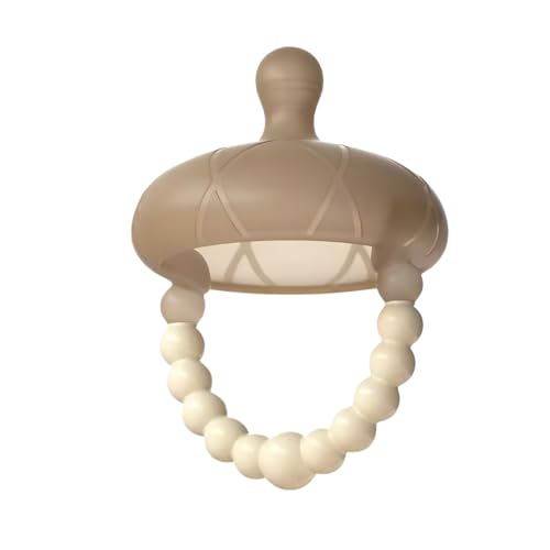 Image of Silicone Acorn Teether with Beaded Ring, Multiple Shapes & Textures for Babies 3+ Months (Acorn Teether), Tan /beige