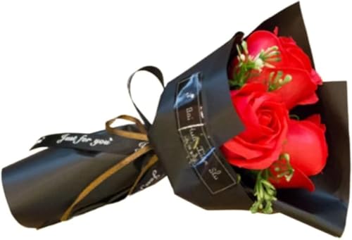 3 rote künstliche Rosenstrauß, Seife, Blütenblätter, Valentinstagsgeschenke für Frauen, beste Freundin und Freundin, Geburtstag, Weihnachten, Valentinstag von Tochter Ehemann, künstliche Blumen