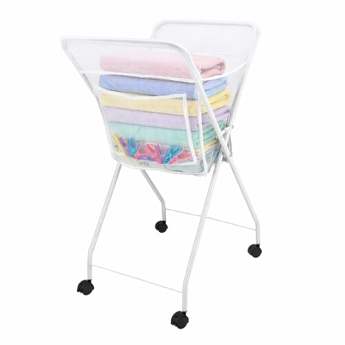 Laundry Trolley on Wheels No Bend Laundry Basket Foldable Washing Basket with Lockable Castors Lightweight Rolling Laundry Hamper for Easy Transport Indoors & Outdoors