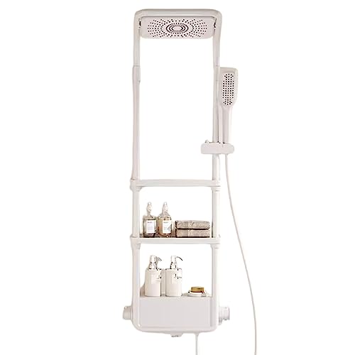 YXFAZPP Juego de Ducha termostática con Almacenamiento, Sistema de Ducha de Mano montado en la Pared, Cuerpo de Cobre Fino, rociador Superior Reversible de 360°, Almacenamiento