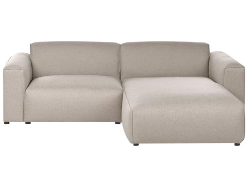 Beliani Sofá esquinero 3 plazas tapizado de Tela Patas de Madera de Pino salón Modelo Beige Faaborg