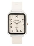 MANIFO Square Arabic Numerals Analog Quartz Watch Silicone Strap Wrist Watch for Men Women White