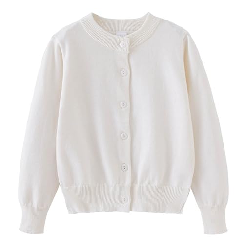 Cardigan Girls Button Front Crewneck Sweaters Solid Long Sleeve Jacket School Uniforms Elegant Cardigans for Girls 1-15T