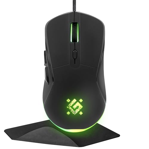 Defender Arga GM-049 - Gaming Maus kabelgebunden RGB-Beleuchtung 4 DPI-Stufen 12003600 5 programmierbare Tasten ergonomisch optischer Sensor beleuchtetes Scrollrad inkl. Mauspad