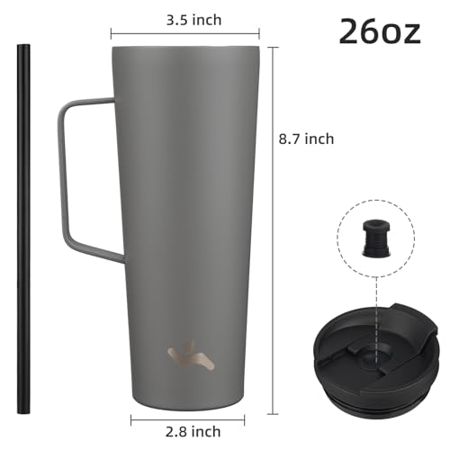 Image of Konokyo 26 oz Insulated Tumbler with Handle & Straw, Stainless Steel Mug